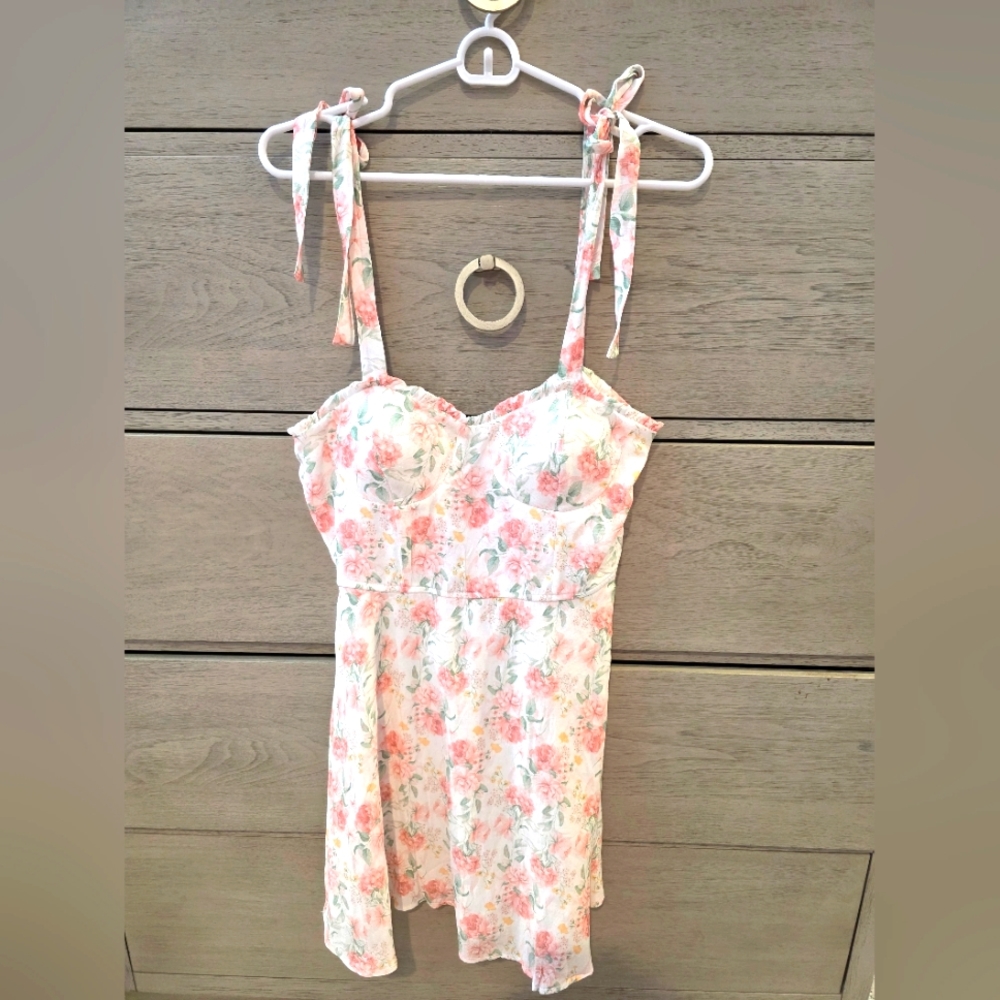 NWOT Floral Pink and White Dress with Tie Straps